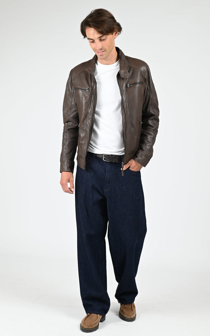 Blouson capuche cuir Erico Hood mocca