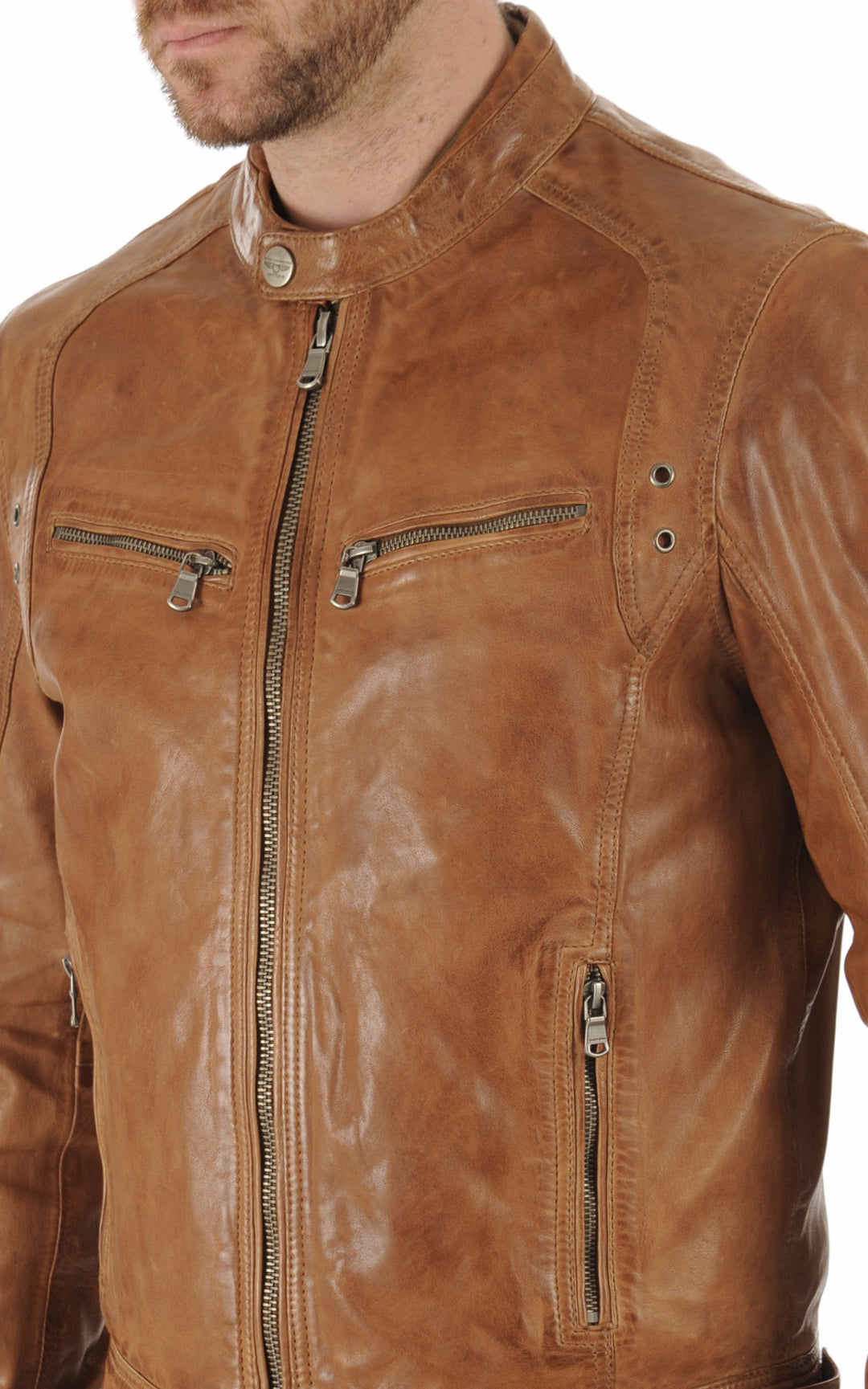 A "DUSTIN 100233" Cognac Daytona 73 Blouson Homme details photo