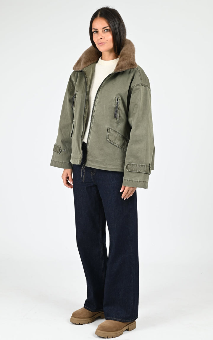 Khaki Tyra Army Canvas Jacket - Women