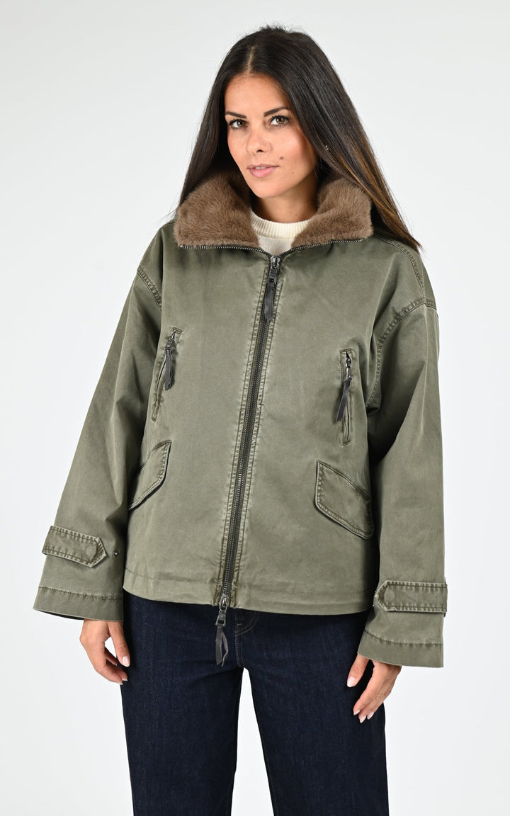 Khaki Tyra Army Canvas Jacket - Women