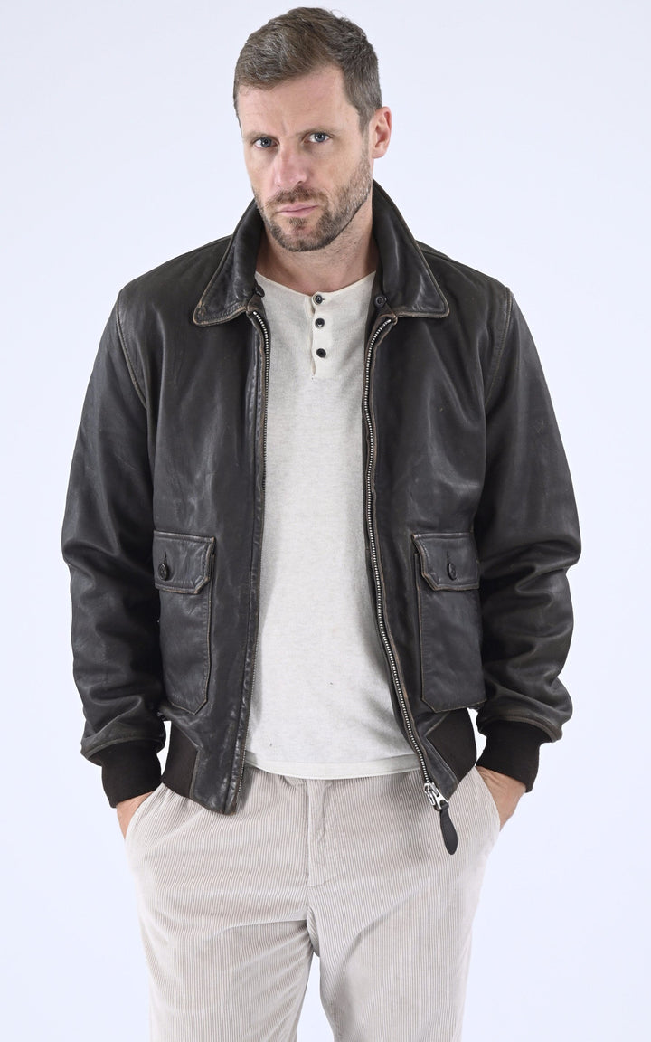 A "LC PILOT USED" Marron Schott Pilote Homme closed photo