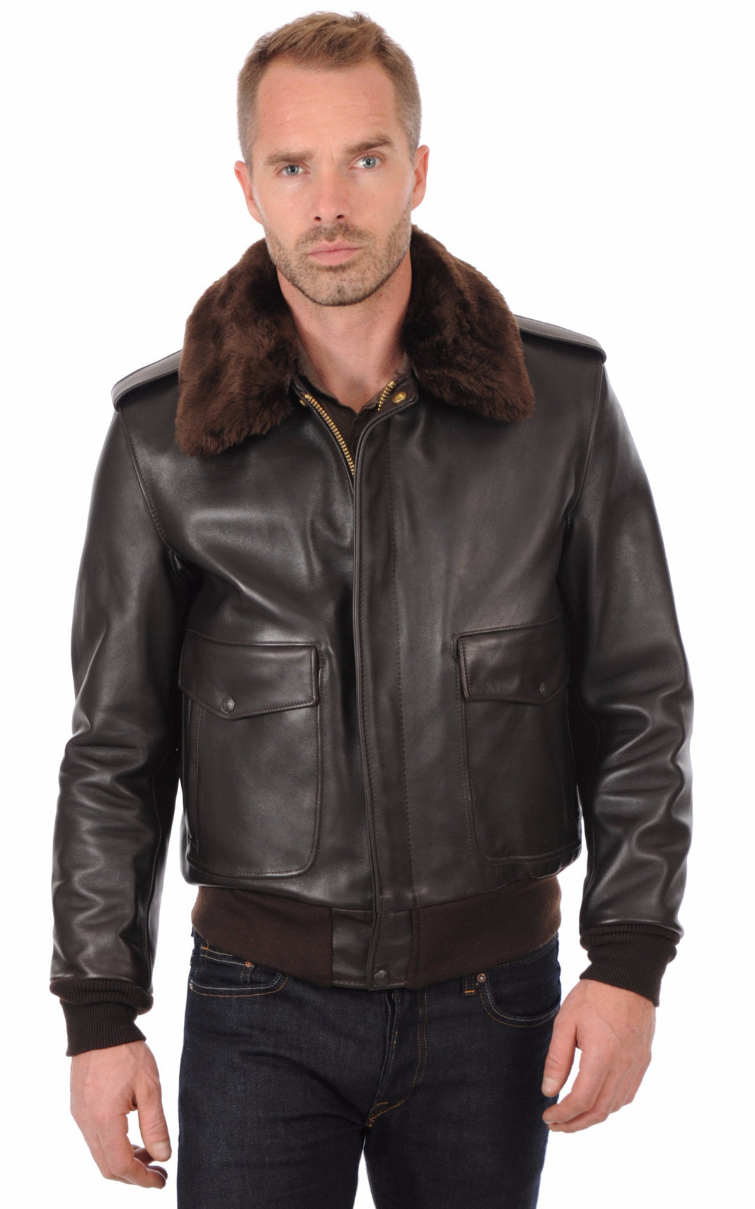 A "184SM" Marron Schott Blouson Homme closed photo