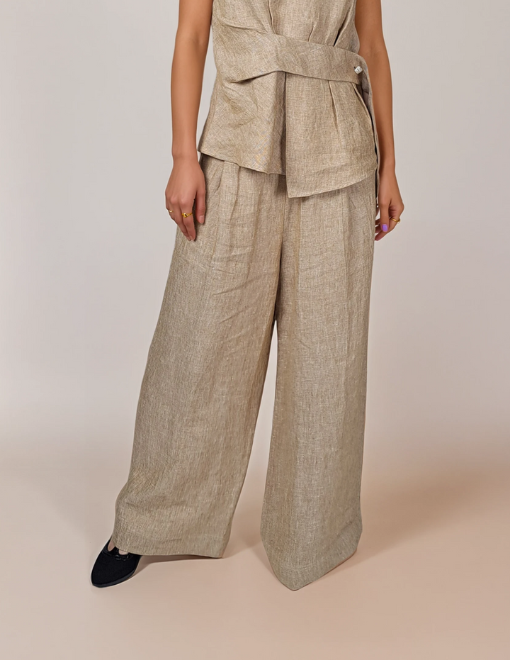 691 Linen Trousers - Linen - Women - Camel Yellow