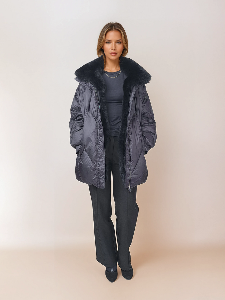 Elfenbein, 80 cm. - Daunen - Damen - Schwarz