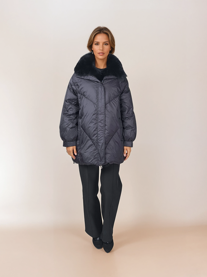 Elfenbein, 80 cm. - Daunen - Damen - Schwarz