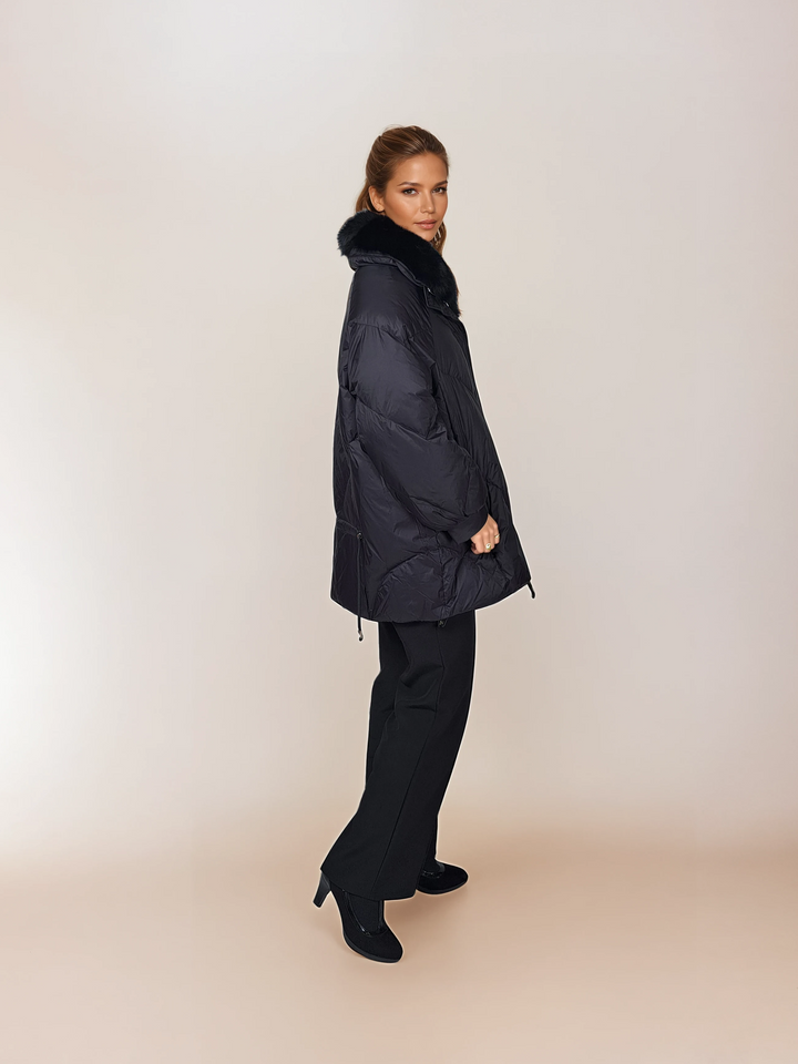 Elfenbein, 80 cm. - Daunen - Damen - Schwarz