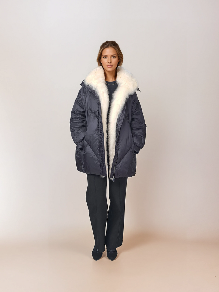 Elfenbein, 80 cm. - Daunen - Damen - Schwarz