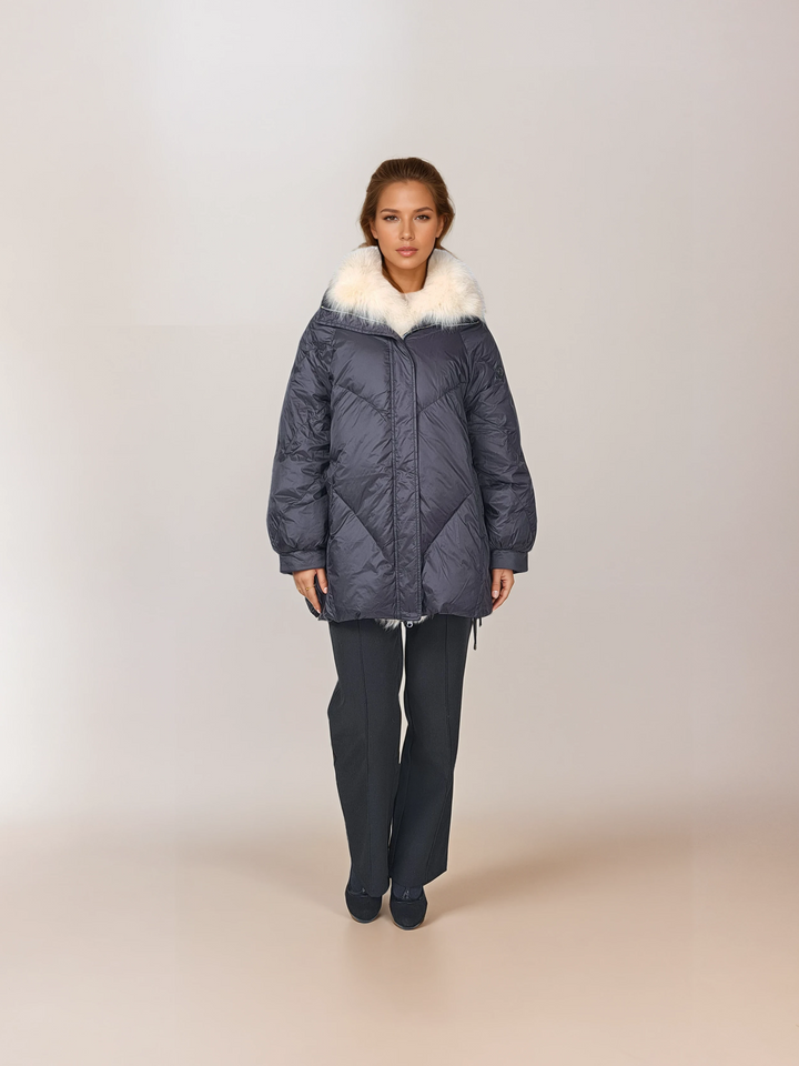 Elfenbein, 80 cm. - Daunen - Damen - Schwarz