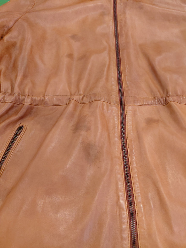 New Solene, 87 cm. - Hood Lamb Thick Dace Leather -Women Dark Cognac