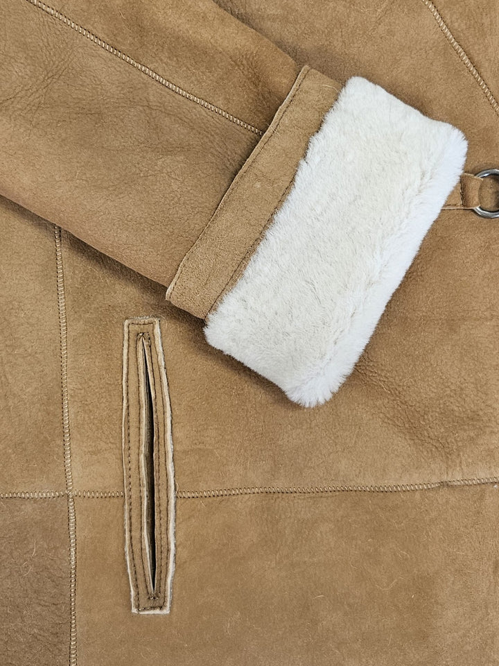 969, 90 cm. - Hætte - Ruskind lam shearling jakke - Damer - Cognac