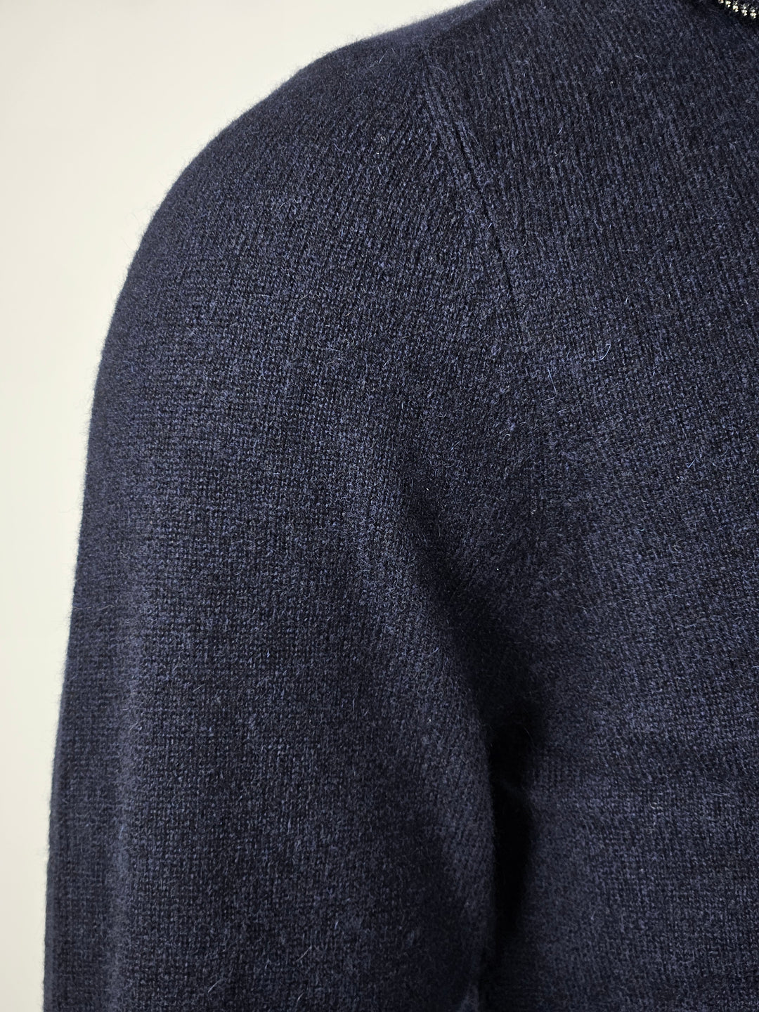 SY-1568-9 Herren-Pullover mit halbem Reißverschluss – 100 % reines Kaschmir – Herren – Dunkelblau