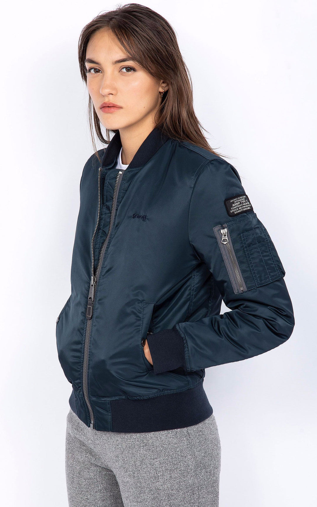 A "AIRFORCEWRS" Navy Schott Blouson Femme opened photo