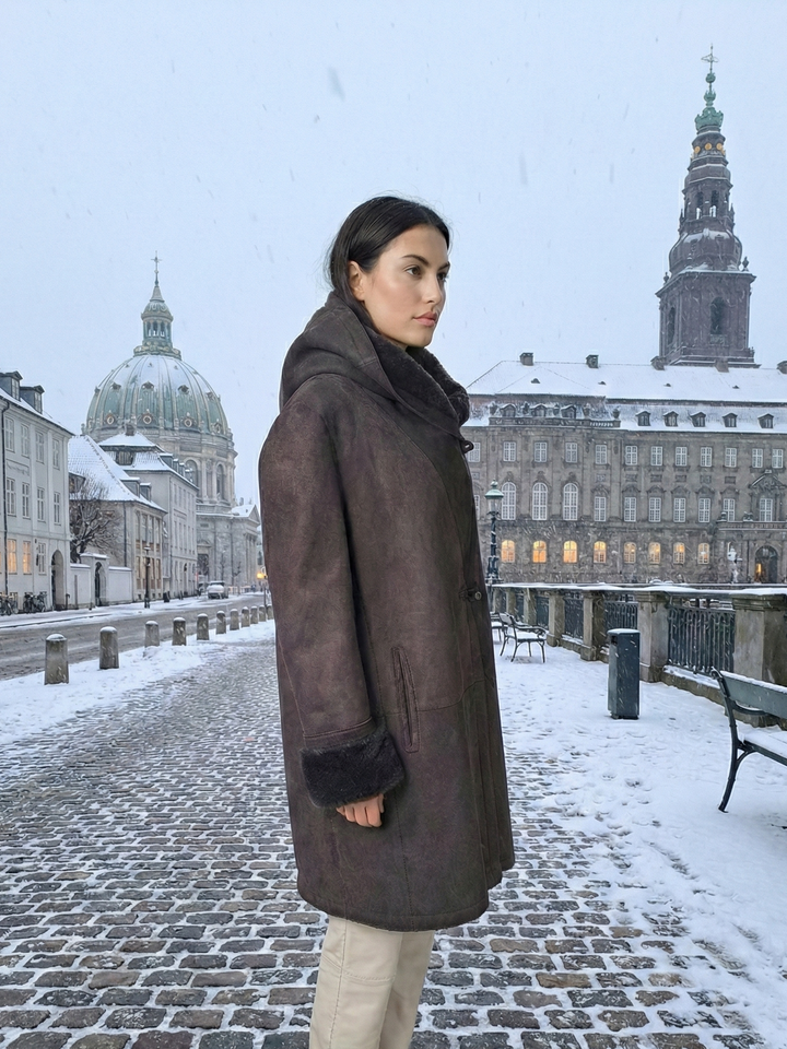 969, 90 cm. - Hood - Suede Lamb - Women - Dark Brown