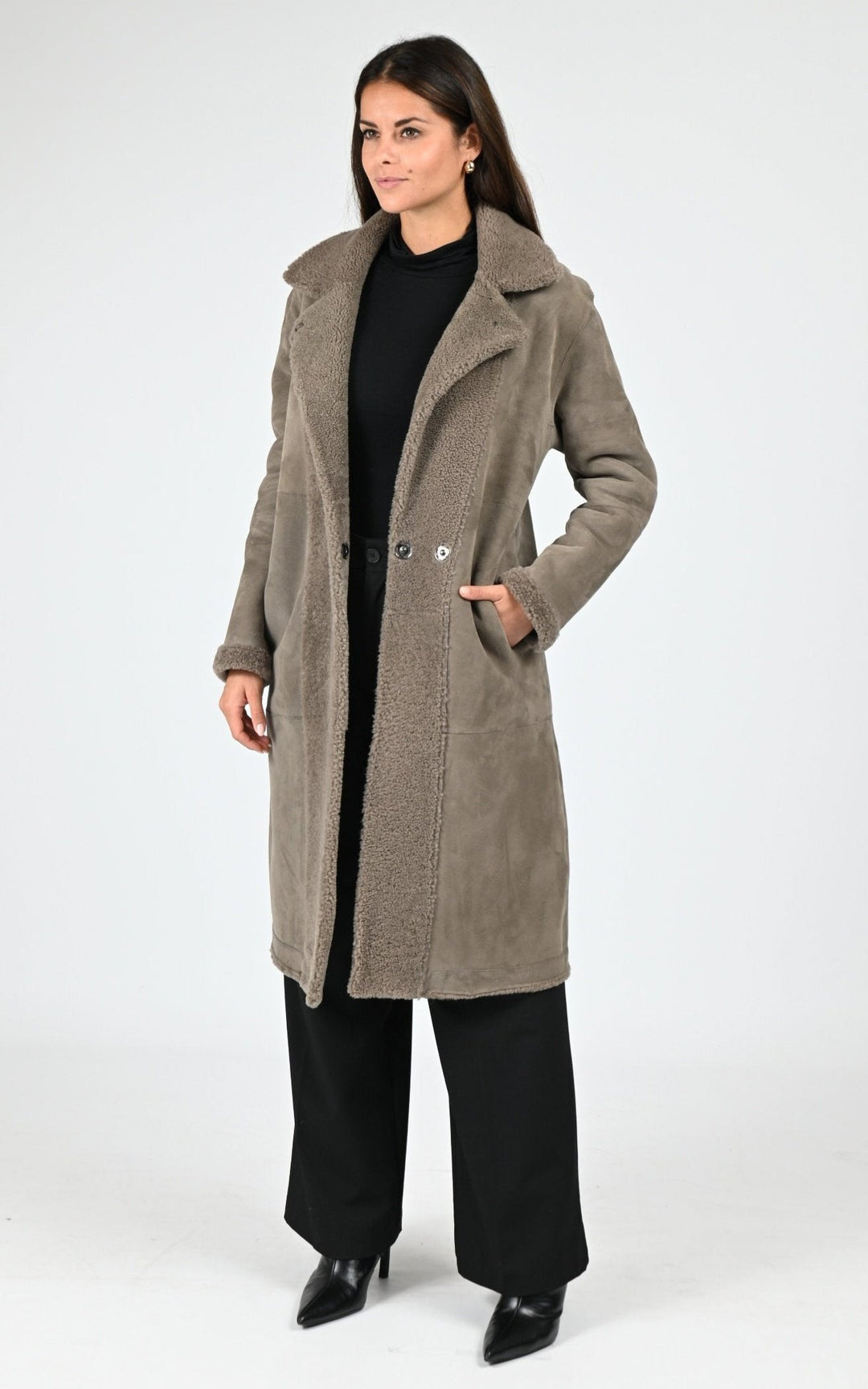 Taupe Aina Reversible Shearling Coat - Women
