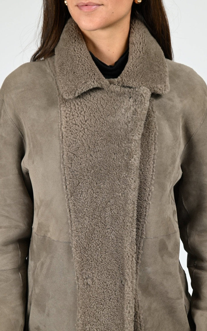 Taupe Aina Reversible Shearling Coat - Women