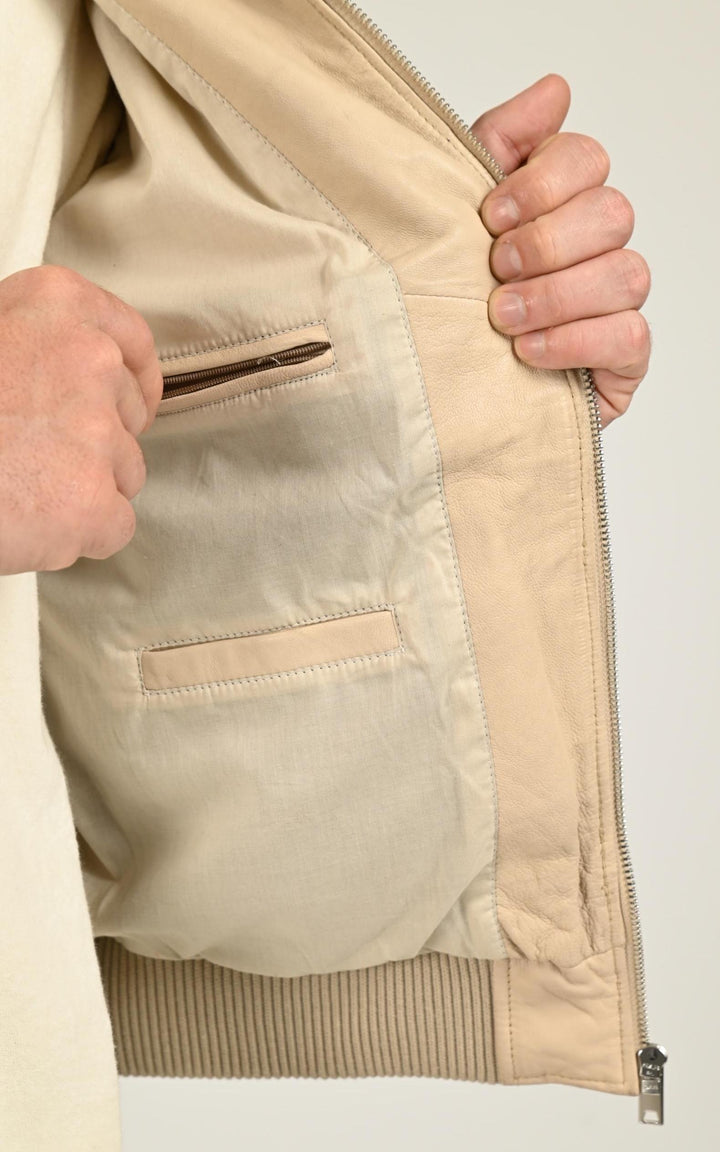 Blouson Cuir Homme Serge Pariente, modèle Bonbon de couleur beige