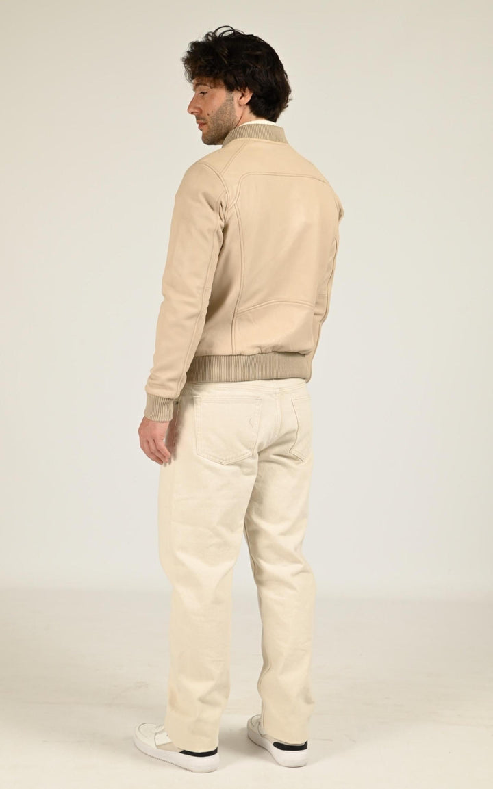 Blouson Cuir Homme Serge Pariente, modèle Bonbon de couleur beige