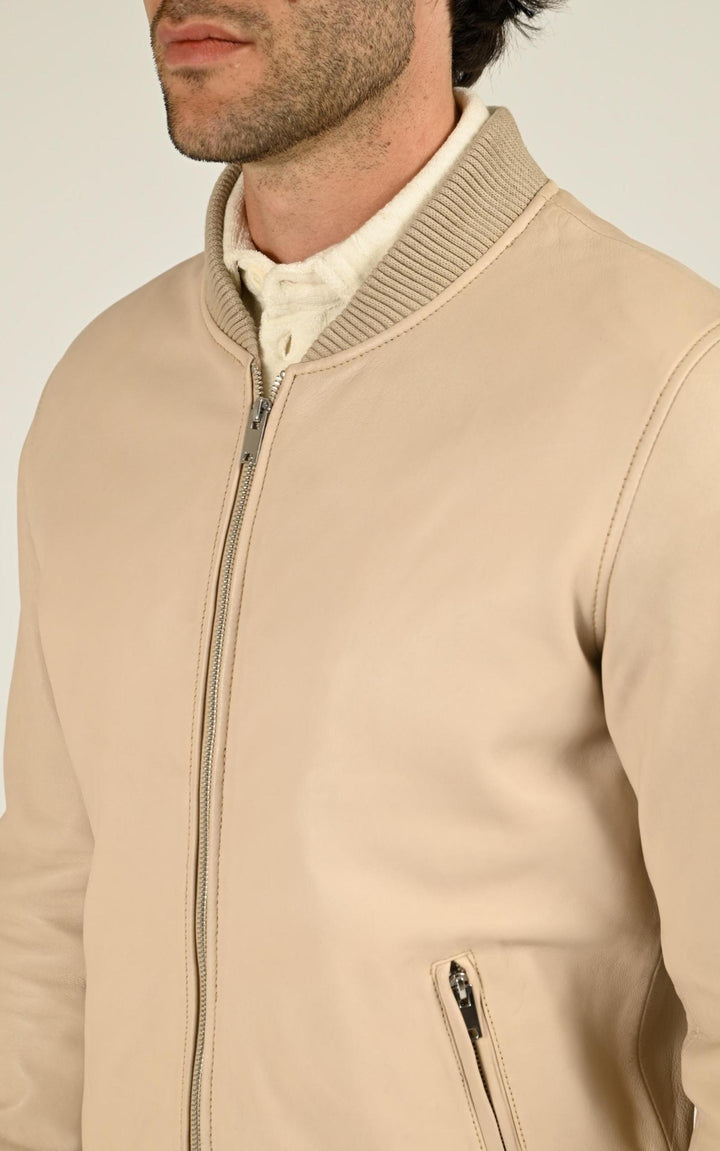 Blouson Cuir Homme Serge Pariente, modèle Bonbon de couleur beige