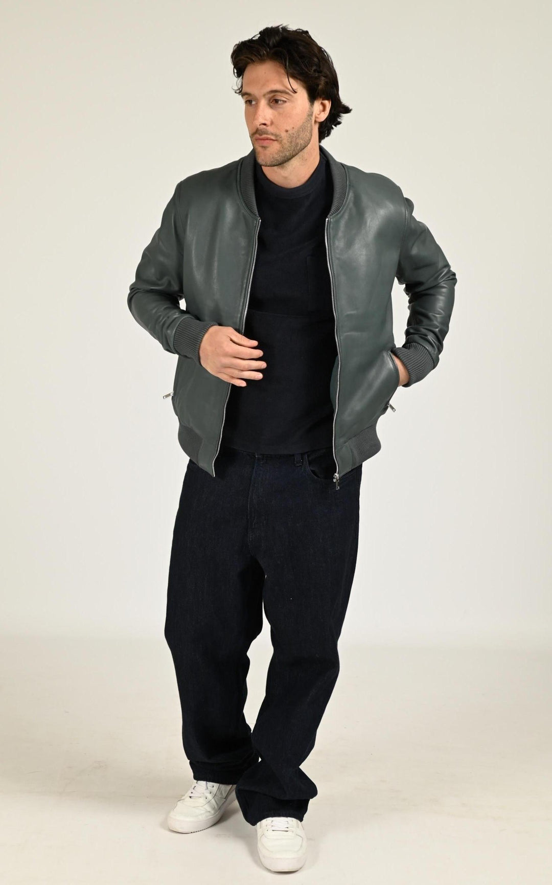 Blouson Cuir Homme Serge Pariente, modèle Bonbon de couleur bleu