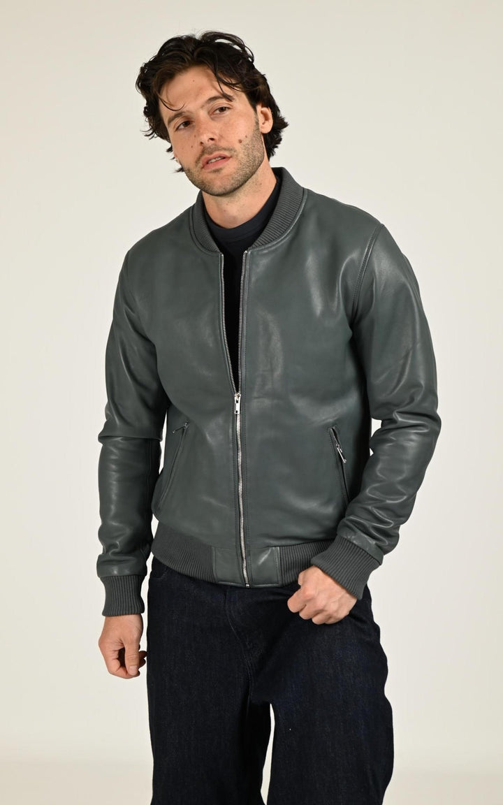 Blouson Cuir Homme Serge Pariente, modèle Bonbon de couleur bleu