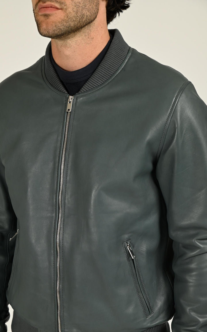 Blouson Cuir Homme Serge Pariente, modèle Bonbon de couleur bleu