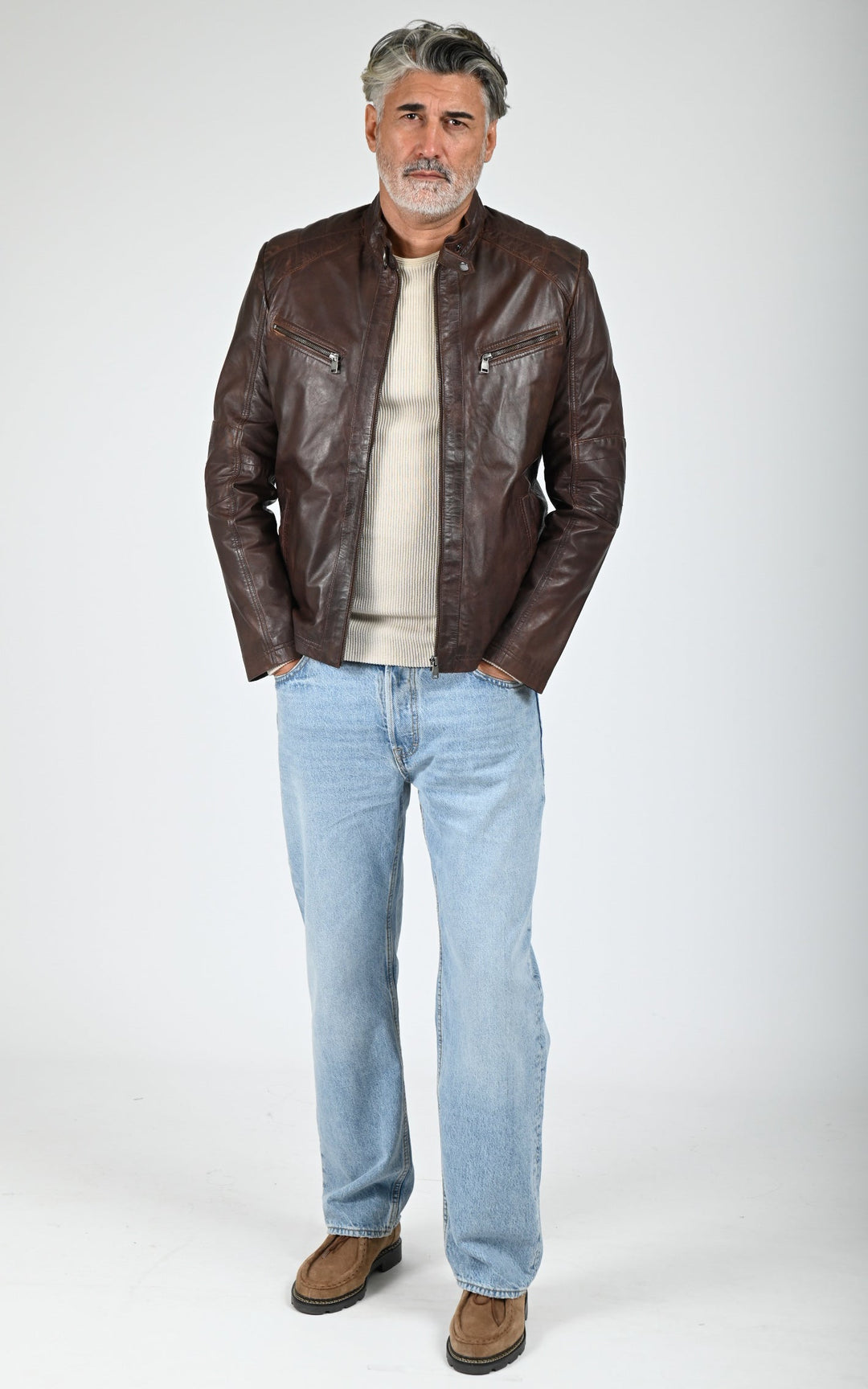 Blouson motard Bulk cuir marron