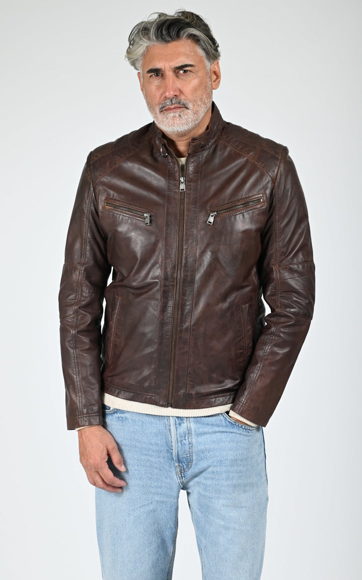 Blouson motard Bulk cuir marron