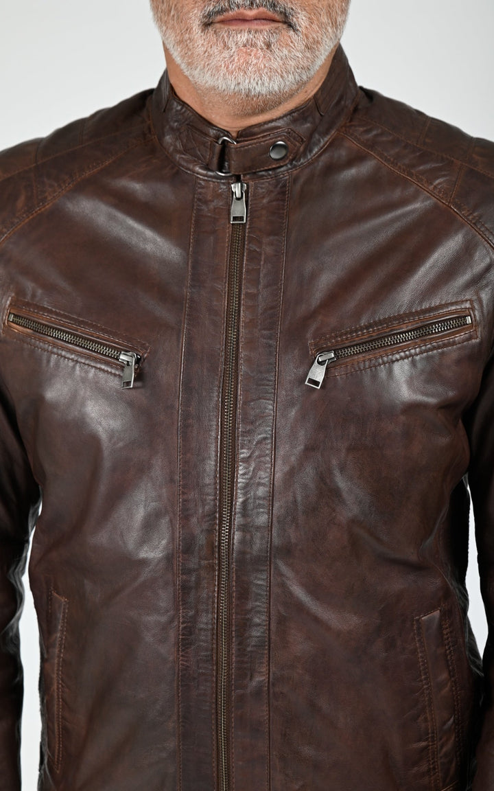 Blouson motard Bulk cuir marron