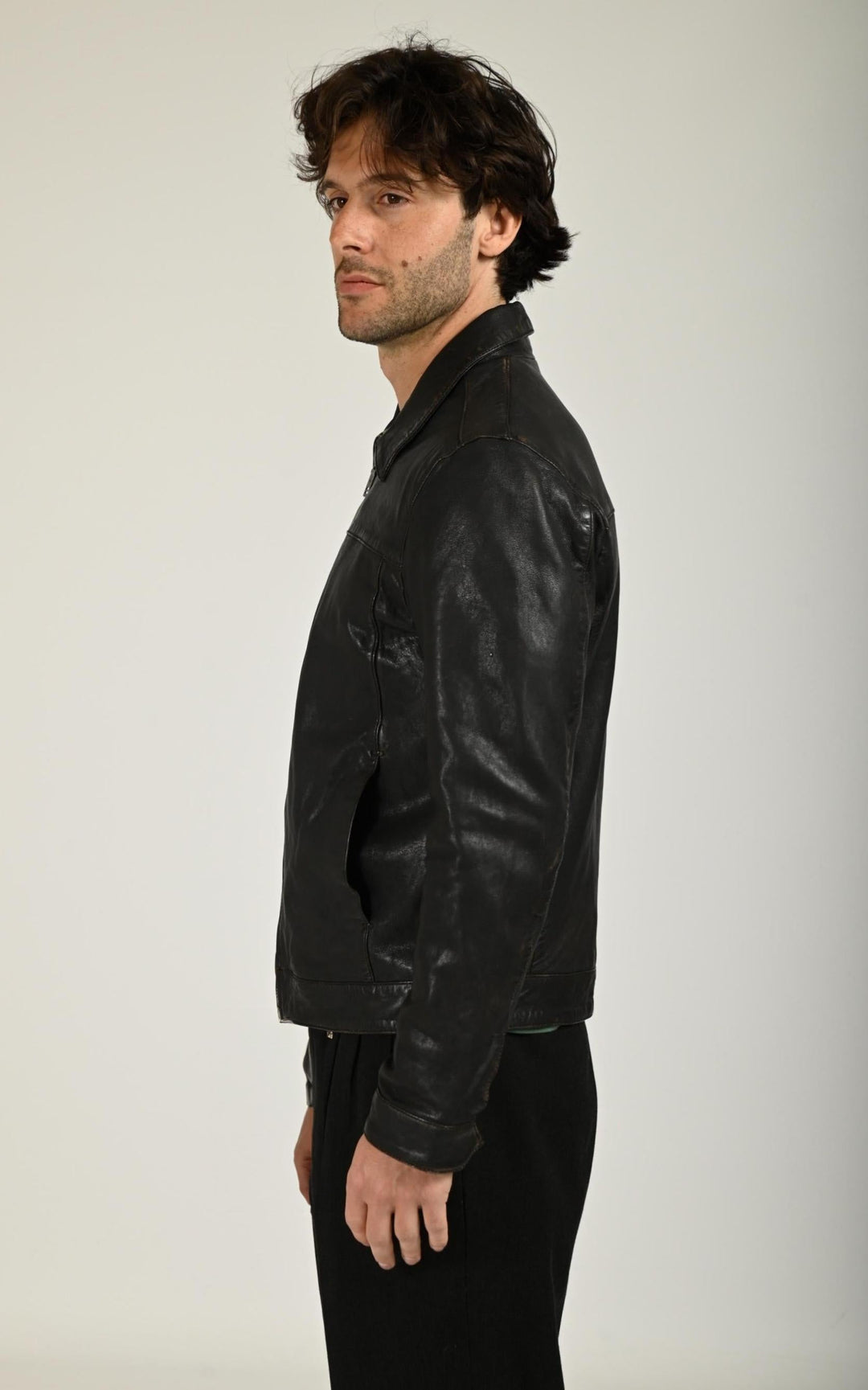 Decatur Black Distressed Leather Jacket - Men