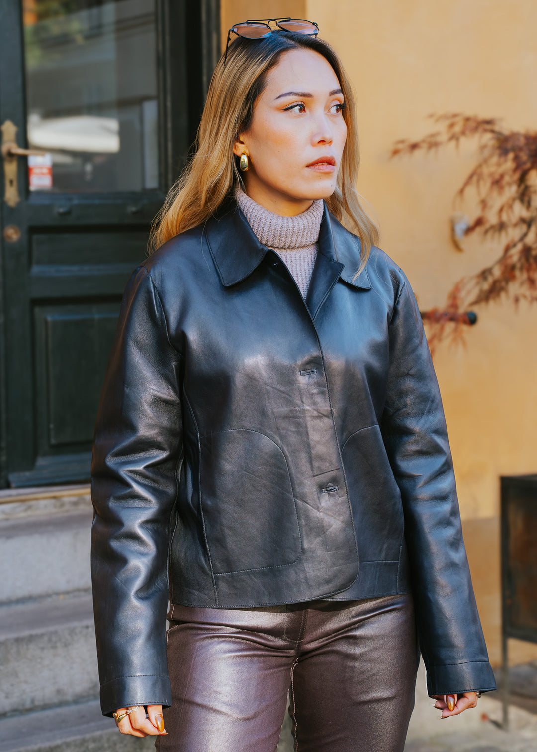 Kana, 52 cm. - Lamb Dior Bonded Læder-Damer - Sort