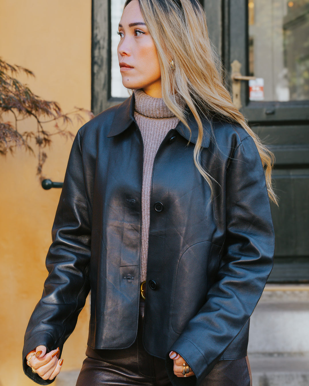 Kana, 52 cm. - Lamb Dior Bonded Læder-Damer - Sort