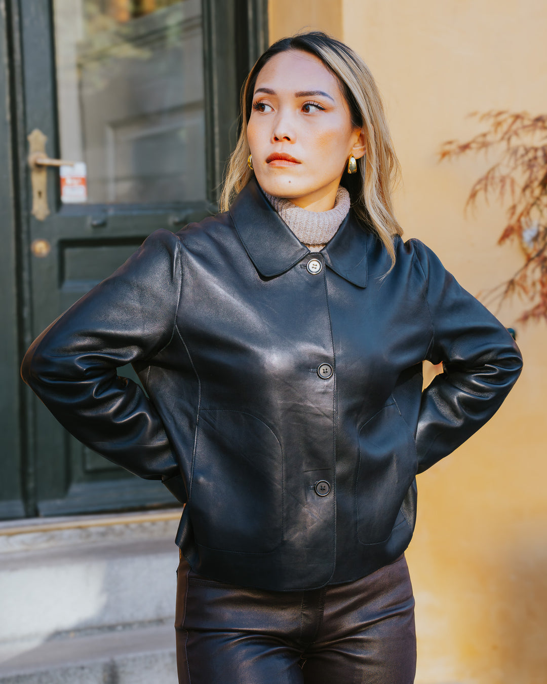 Kana, 52 cm. - Lamb Dior Bonded Læder-Damer - Sort