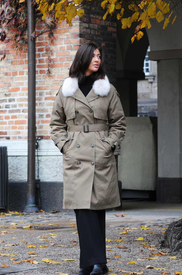 Helga Trenchcoat, 105 cm. - Kragen - Textil - Damen - Khaki