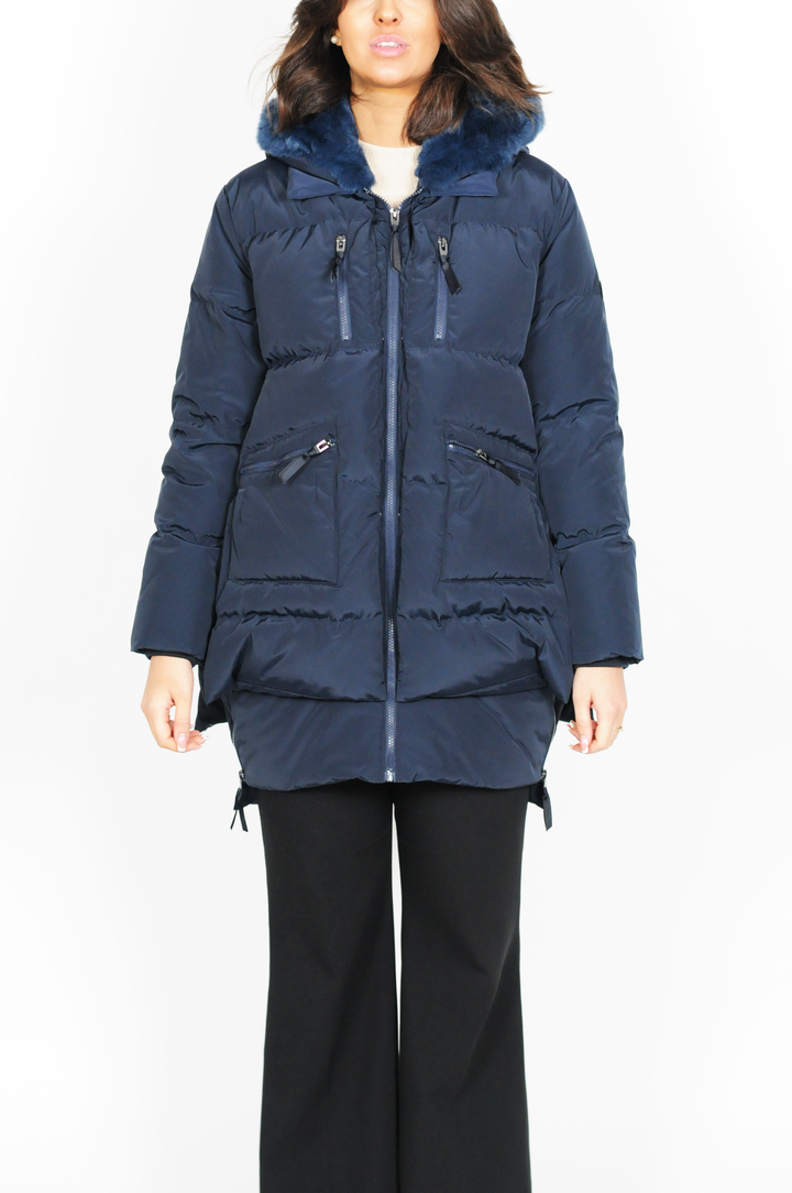 Forever, 90 cm. - Down jacket with fur - Women - Navy blue