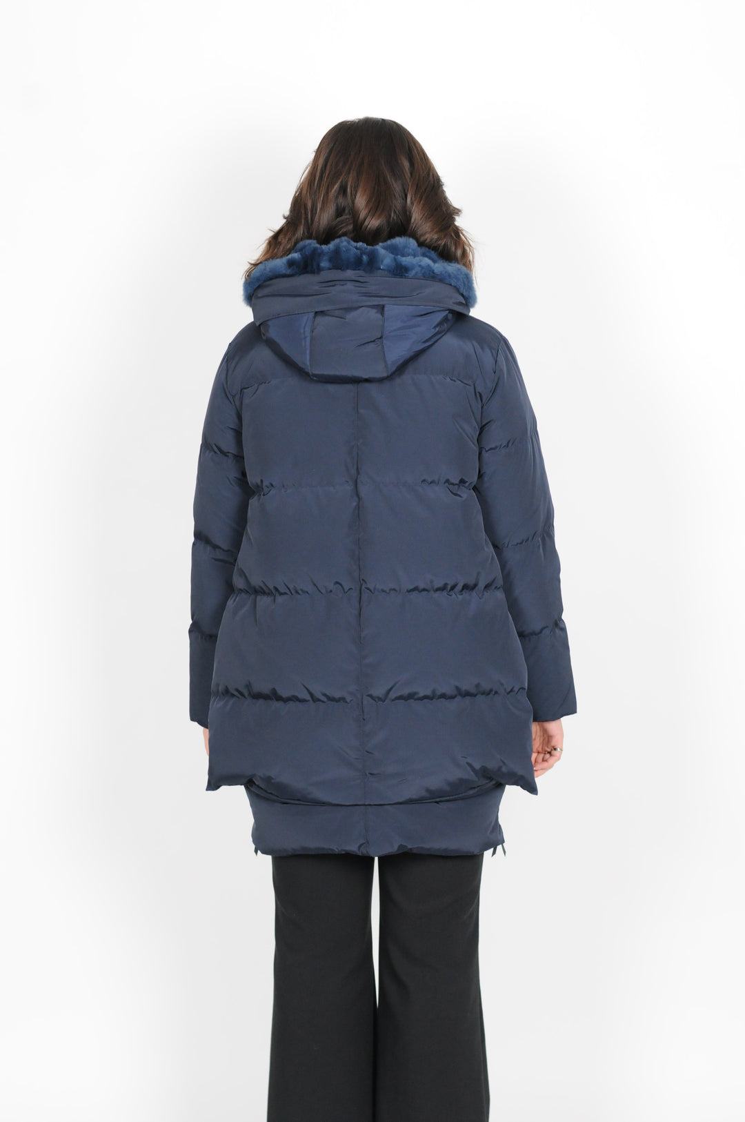 Forever, 90 cm. - Down jacket with fur - Women - Navy blue