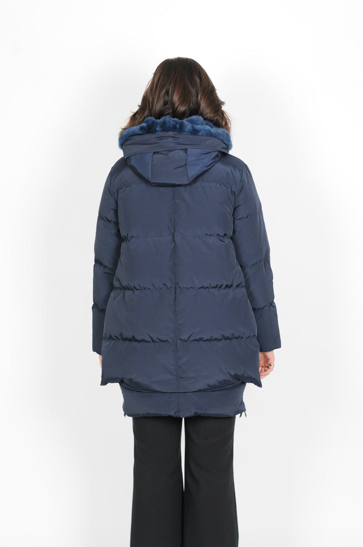 Forever, 90 cm. - Down jacket with fur - Women - Navy blue