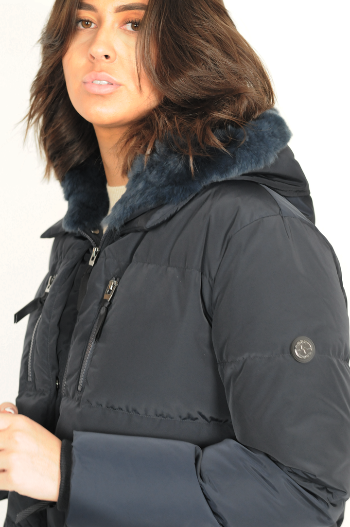 Forever, 90 cm. - Down jacket with fur - Women - Navy blue