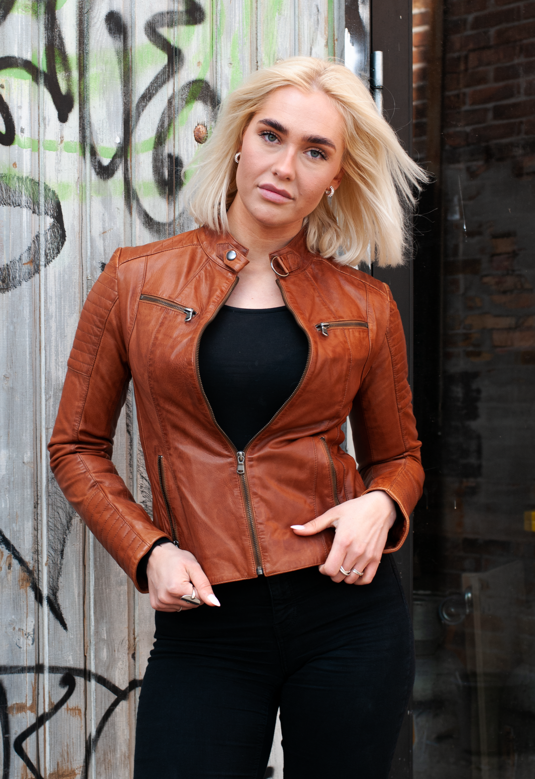 Scooty - Lamb Polish Nappa Leather jacket - Women - Dark Tan