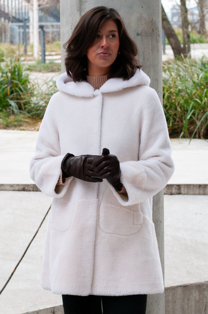 Fernandina, 85 cm - Hood - Air-Wool Pels jakke - Dame - Off White