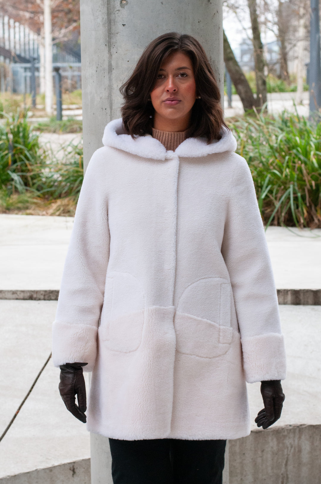 Fernandina, 85 cm - Hood - Air-Wool Pels jakke - Dame - Off White