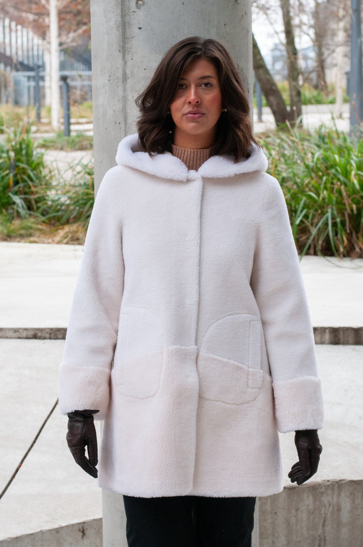 Fernandina, 85 cm - Hood - Air-Wool Pels jakke - Dame - Off White