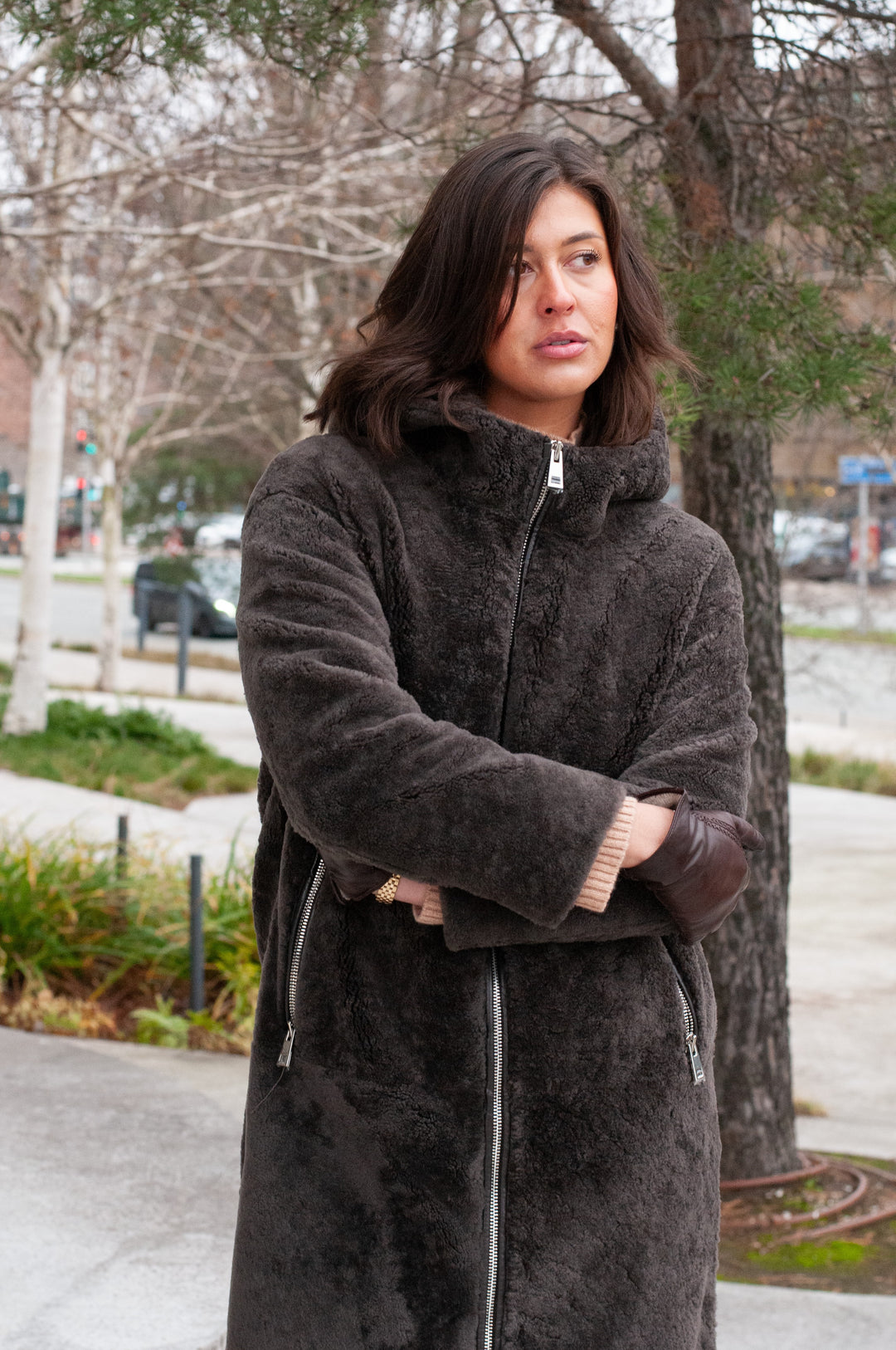 Gilla, 105 cm. - Hood - Curly Lamb - Kvinder - Kaffe