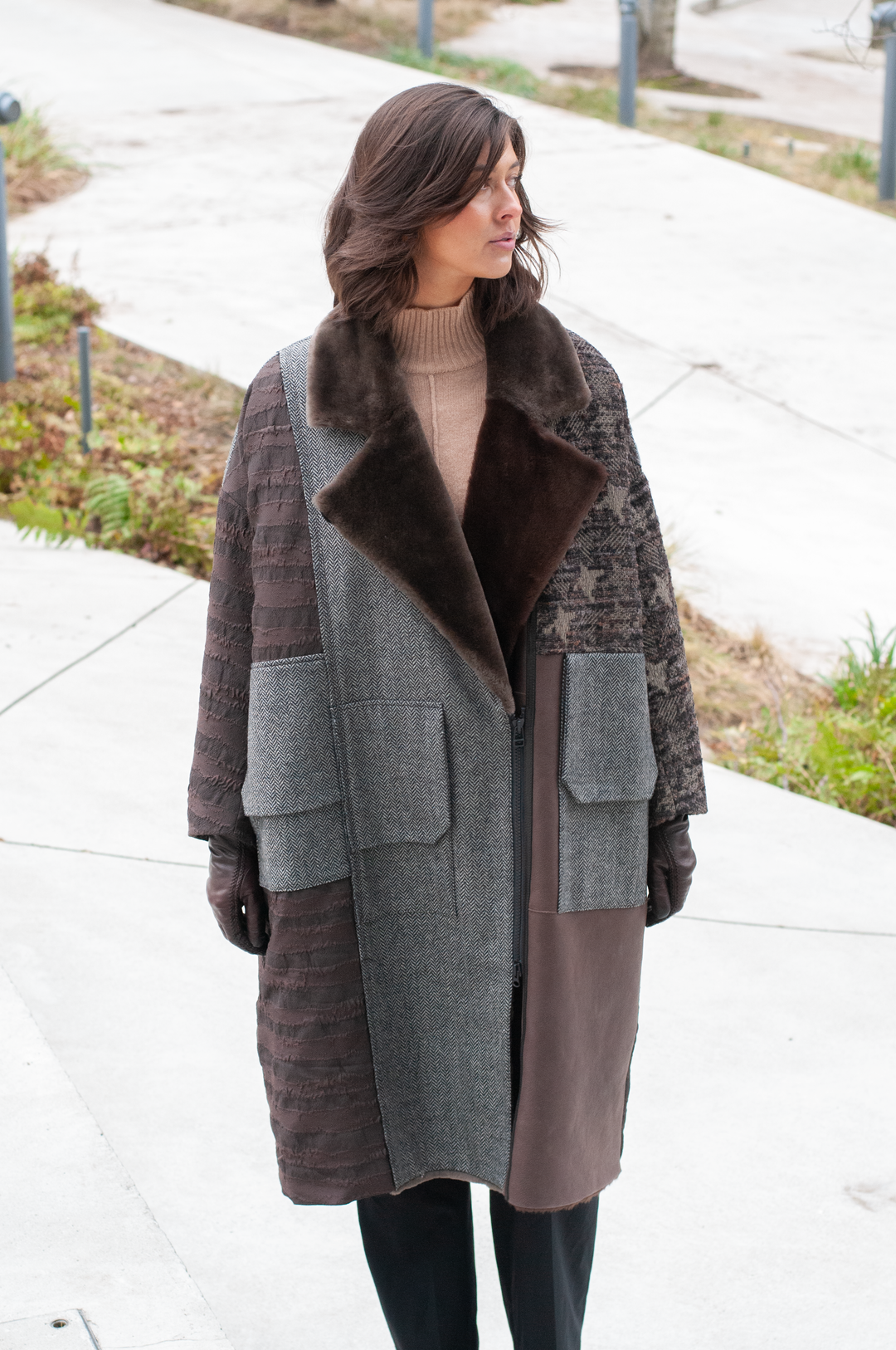 Iseline, 116 cm. – Kragen – 100 % Wolle – Damen – Mehrfarbig Braun