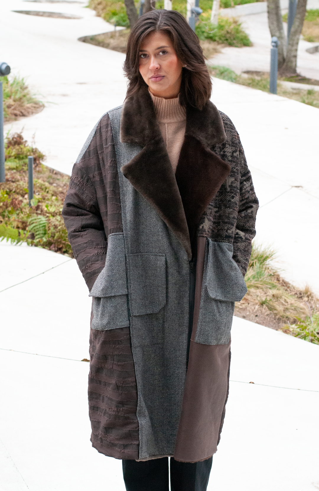 Iseline, 116 cm. – Kragen – 100 % Wolle – Damen – Mehrfarbig Braun