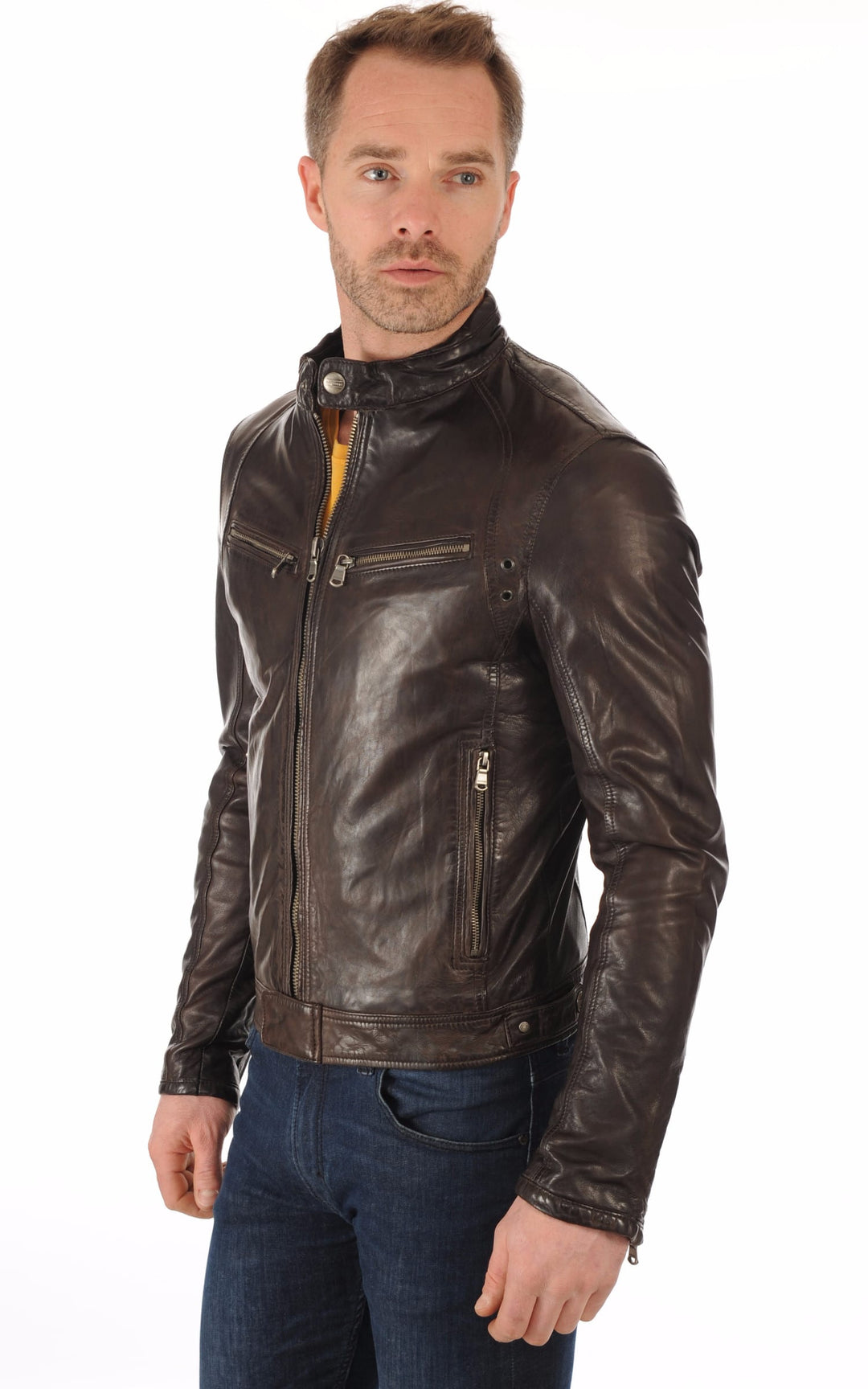 Blouson cuir homme Daytona 73, modèle Dustin 100233 de couleur Marron - vue fermée