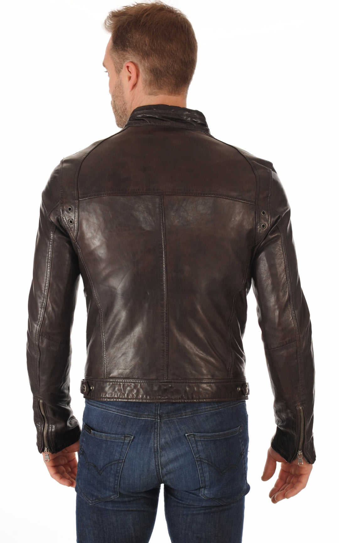 Blouson cuir homme Daytona 73, modèle Dustin 100233 de couleur Marron - vue arrière