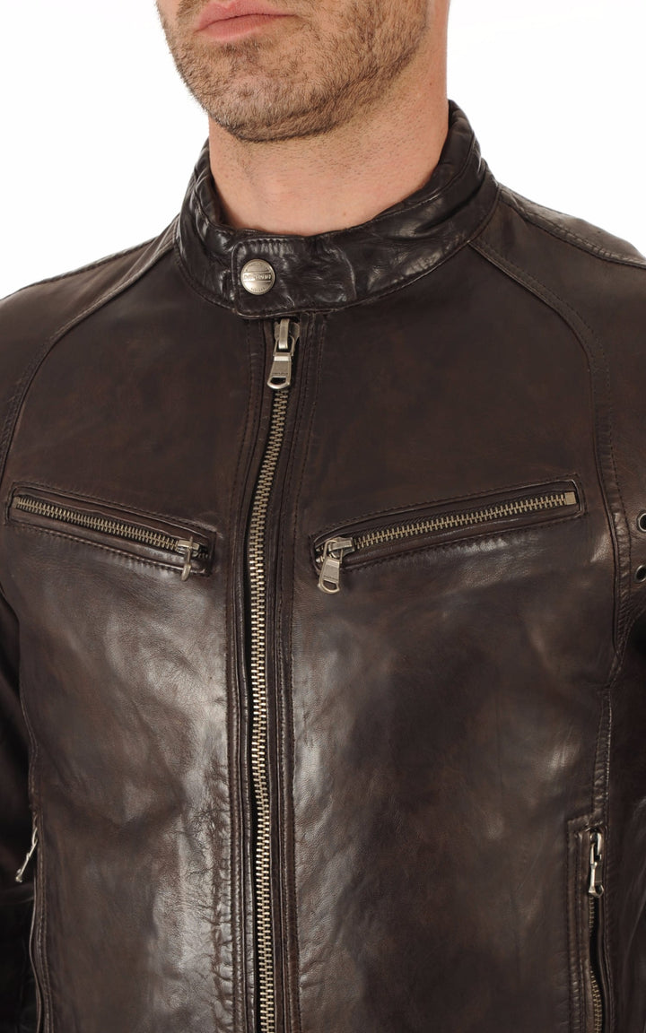Blouson cuir homme Daytona 73, modèle Dustin 100233 de couleur Marron - vue détaillée