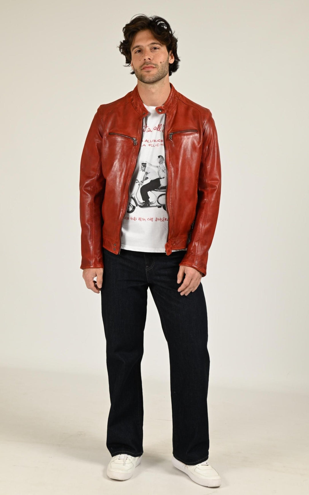 Blouson Cuir Homme Daytona 73, modèle Dustin 100233 de couleur rouge