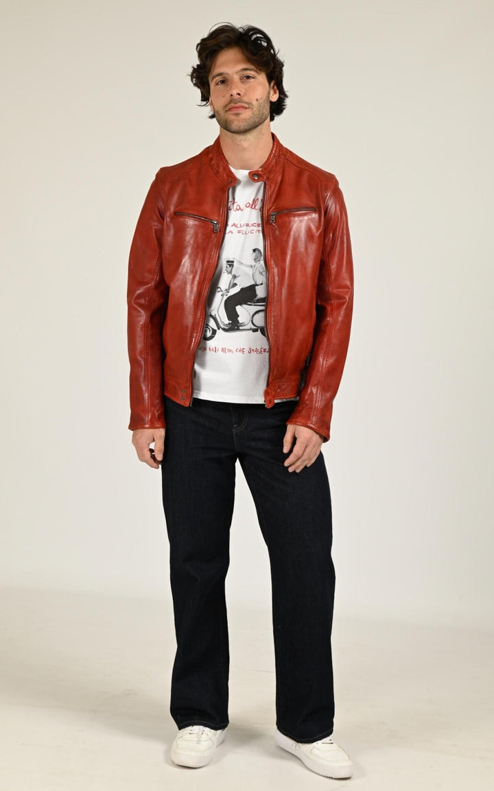 Blouson Cuir Homme Daytona 73, modèle Dustin 100233 de couleur rouge
