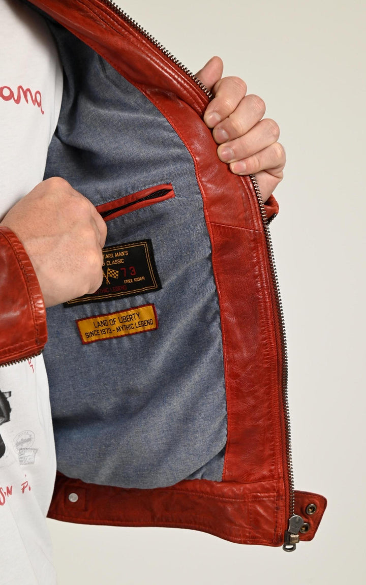 Blouson Cuir Homme Daytona 73, modèle Dustin 100233 de couleur rouge